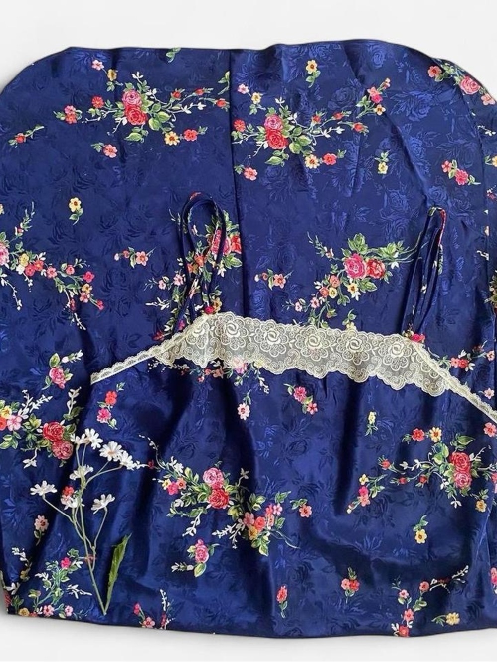 Vintage 90s blue satin floral nightgown
